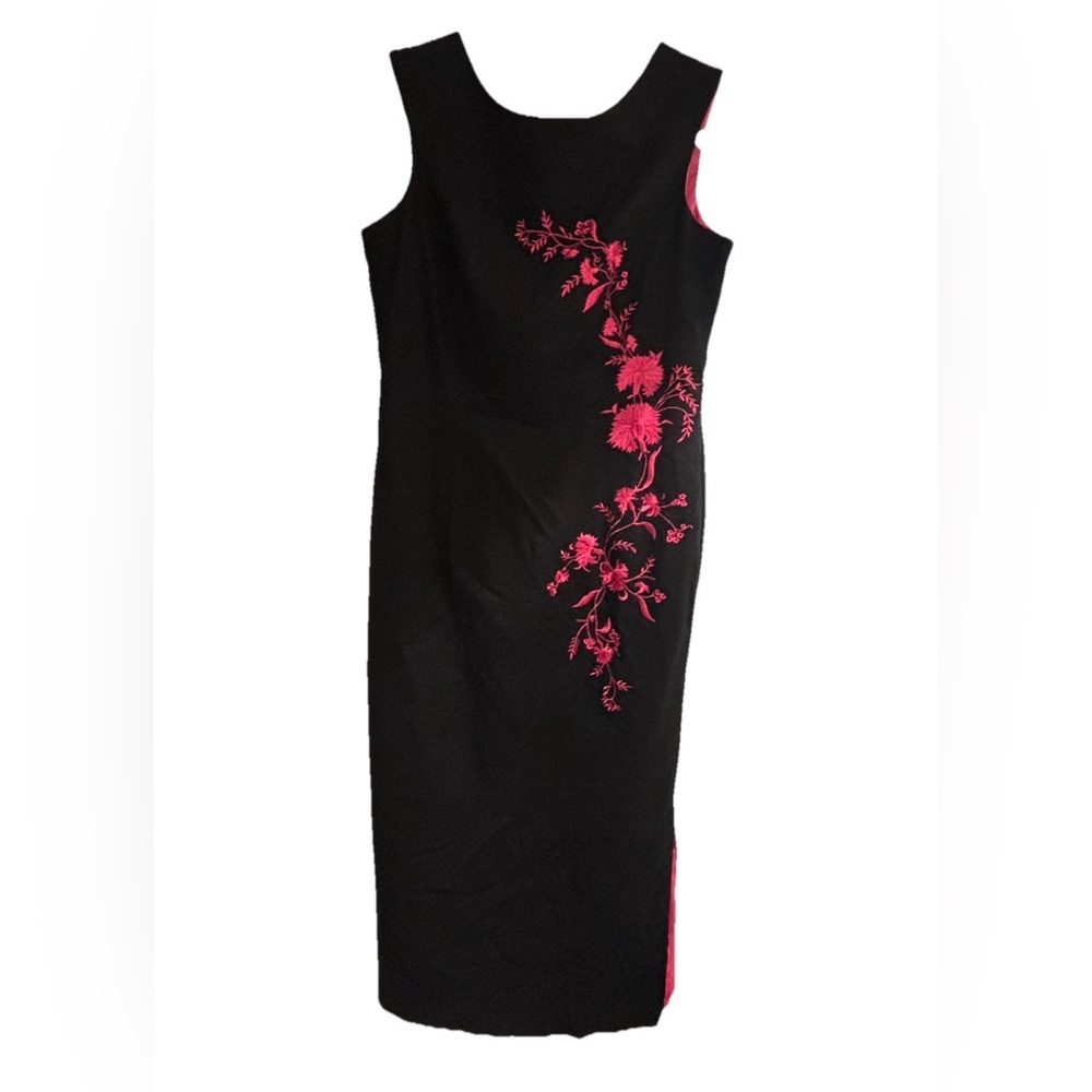 Studio C Women’s Black & Pink Embroidered Floral Sleeveless Lined Dress Size 10